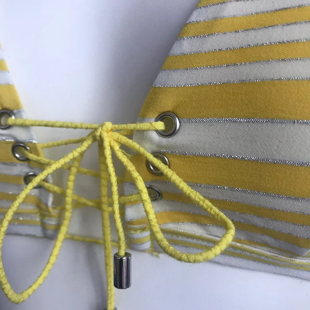 Sauvage California yellow silver striped lace up halter bikini - Picture 2 of 8